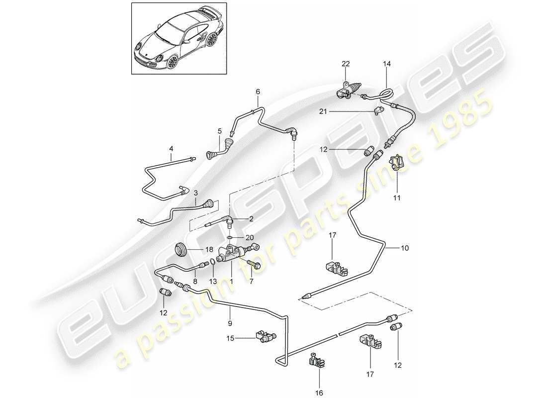 porsche 2012 (997-2 turbo / gt2 rs) embrague hidráulico diagrama de piezas