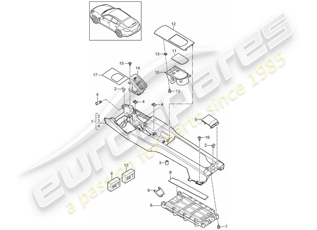 porsche 2016 (panamera 970) center console diagrama de piezas