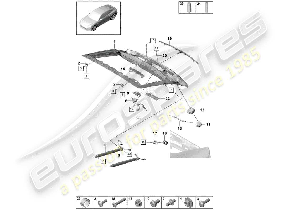 porsche 2020 (panamera 971-1) tapa del maletero trasero diagrama de piezas