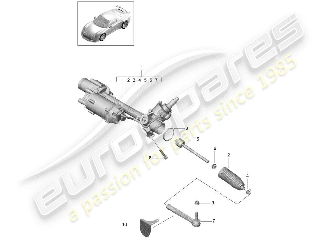 porsche 2015 (991-1 r/gt3/rs) diagrama de piezas del mecanismo de dirección