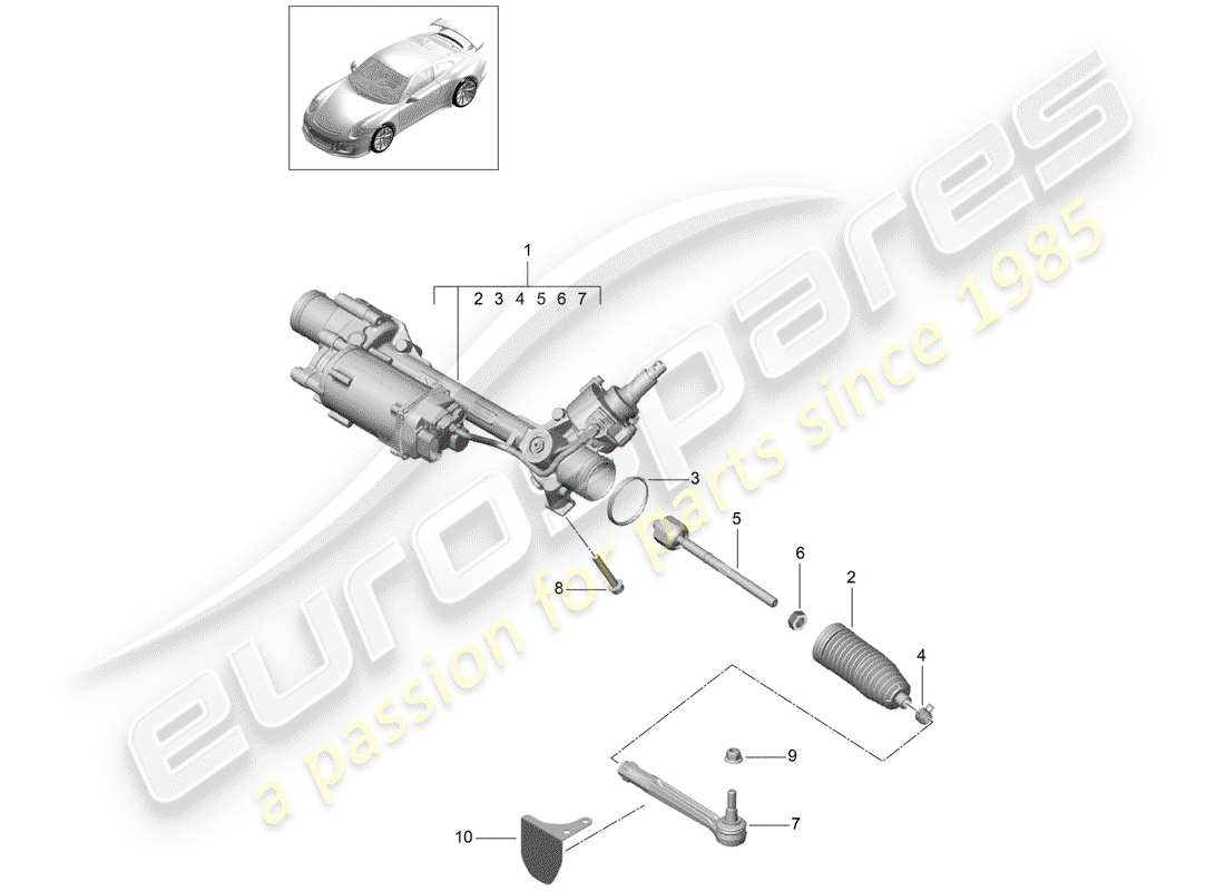 porsche 991r/gt3/rs (2015) diagrama de piezas del mecanismo de dirección