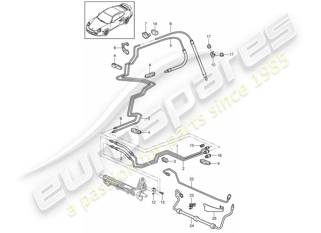 porsche 2012 (997-2 turbo / gt2 rs) dirección asistida diagrama de piezas