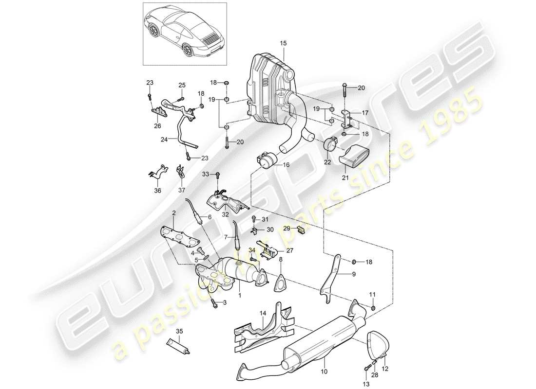 porsche 2009 (997-2) diagrama de piezas del sistema de escape