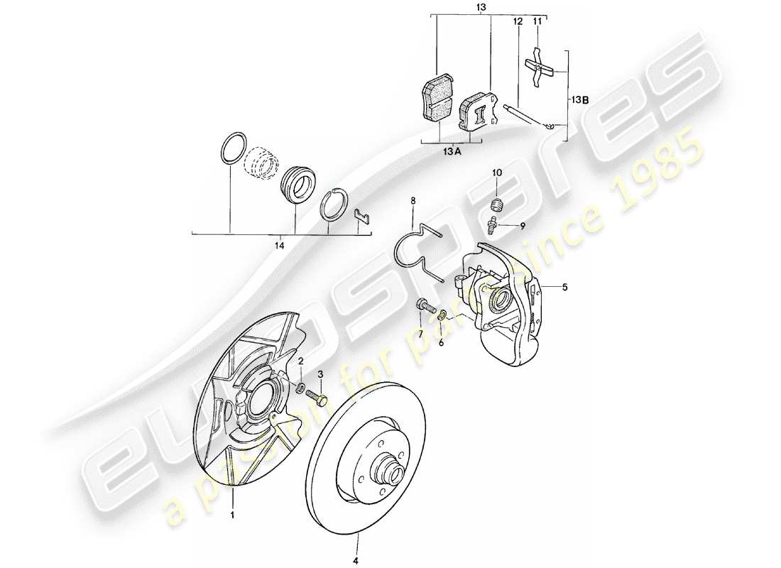 porsche 1981 (924) frenos de disco - eje delantero - d >> - mj 1980 diagrama de piezas
