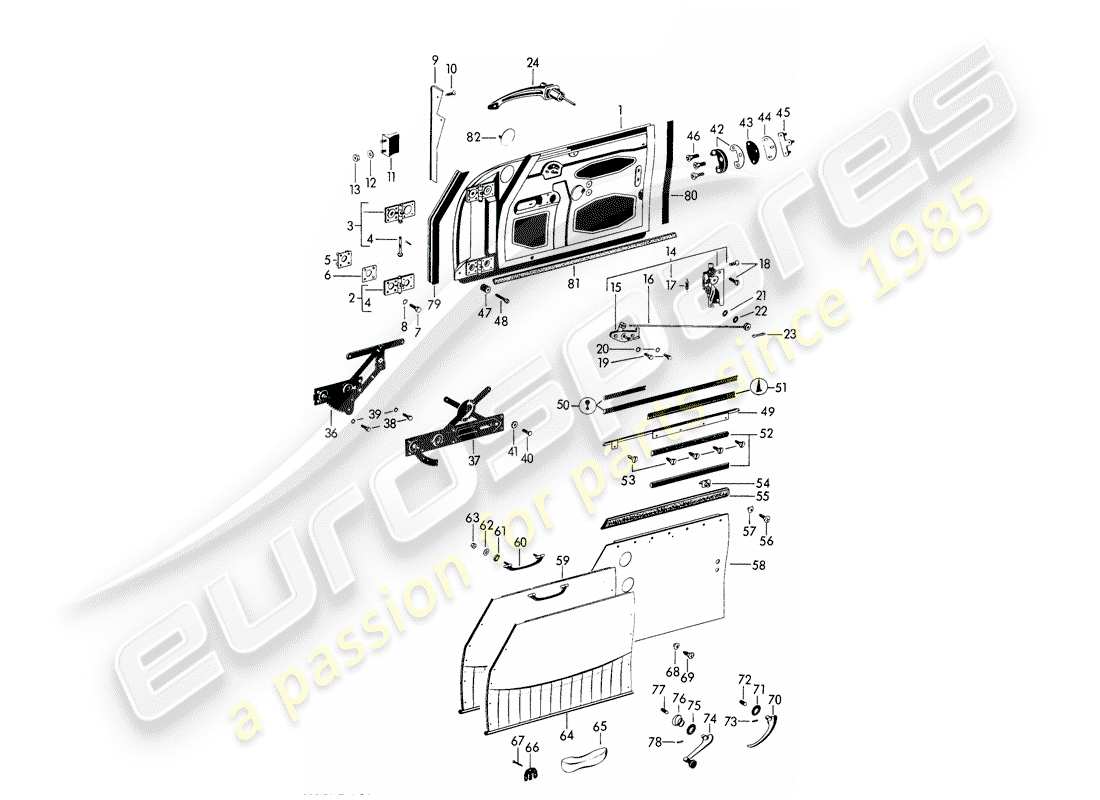 porsche 1961 (356b/356c) puerta - con: - accesorios diagrama de piezas