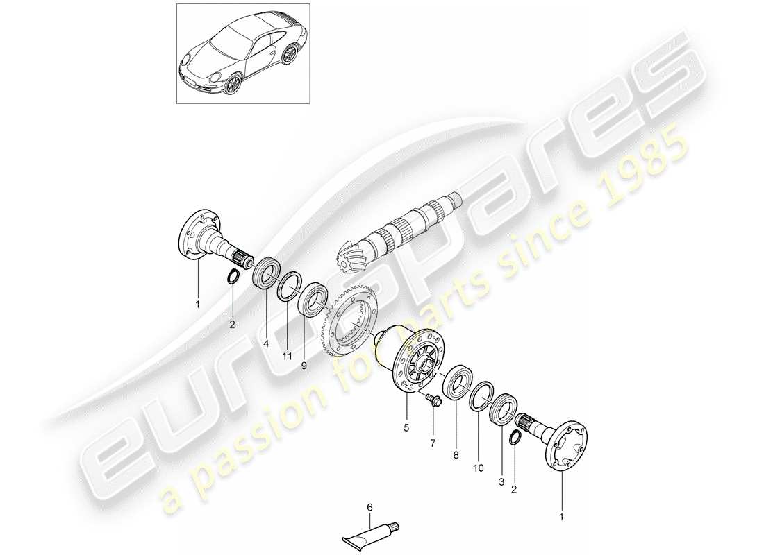 porsche 2012 (997-2) diferencial de deslizamiento limitado diagrama de piezas