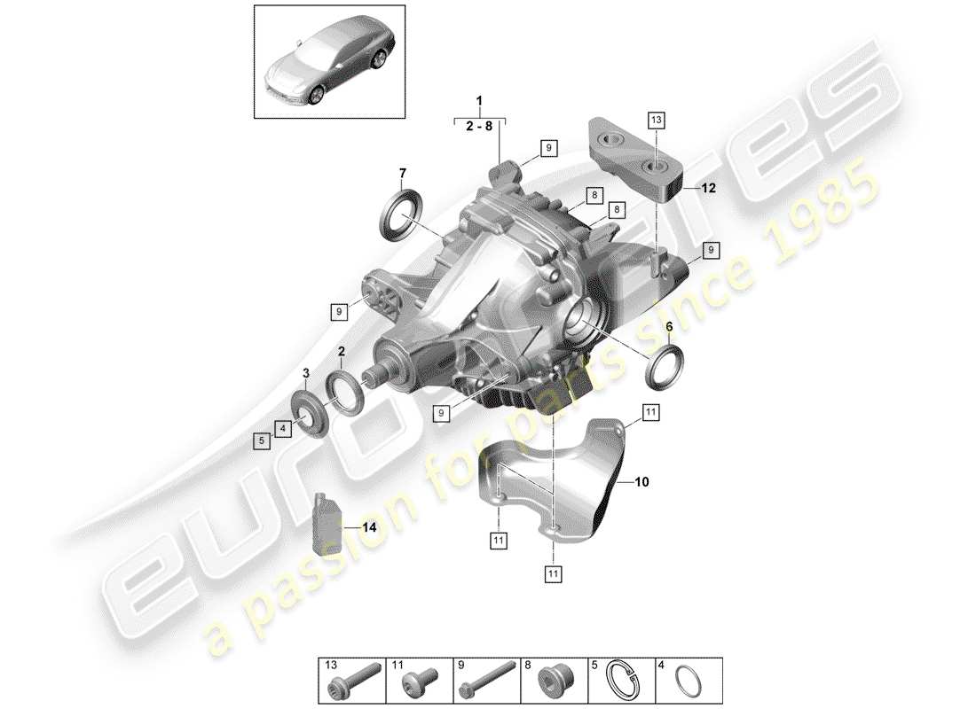 porsche panamera 971 (2017) diferencial del eje trasero diagrama de piezas