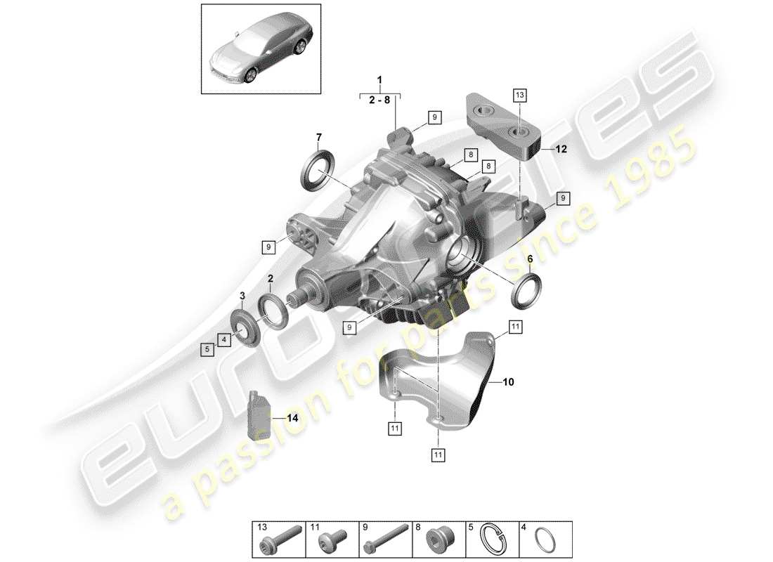 porsche 2019 (panamera 971-1) diferencial del eje trasero diagrama de piezas