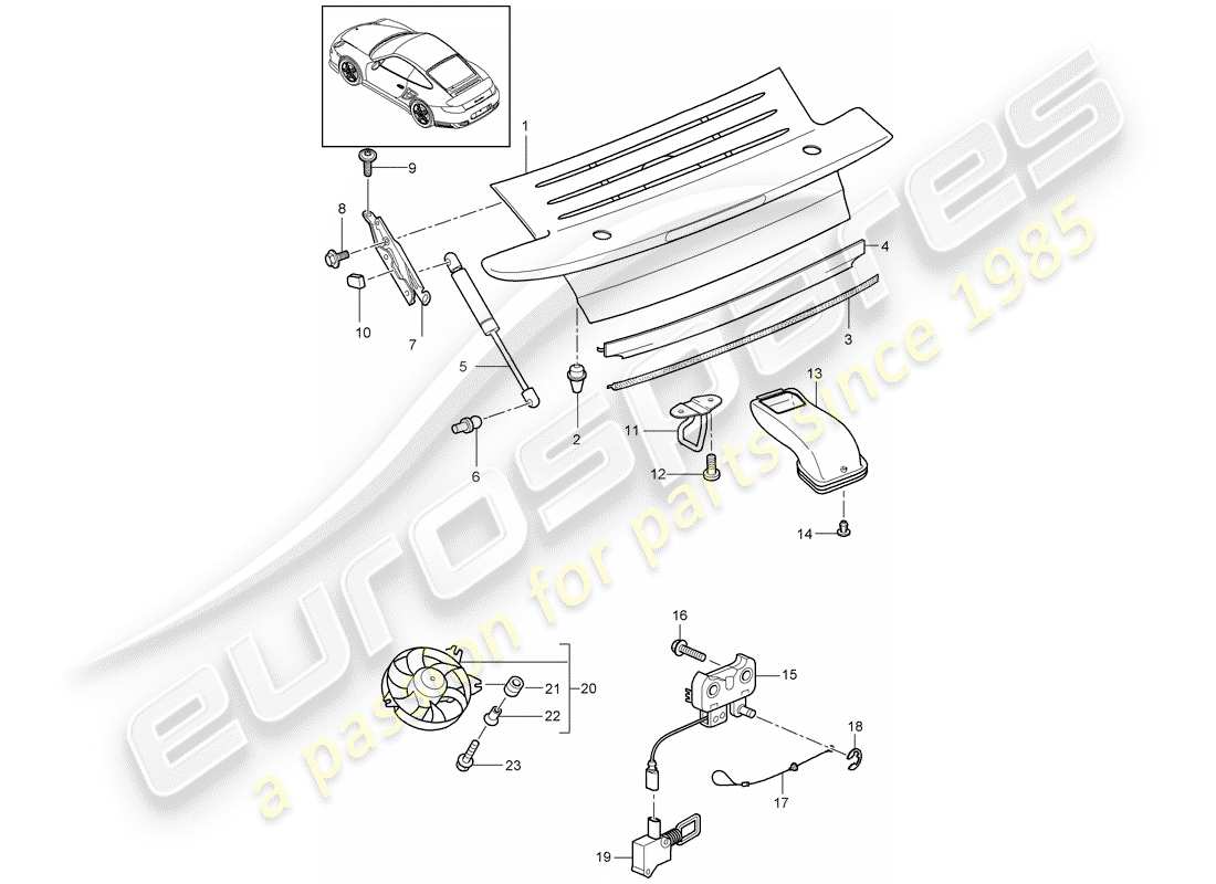 porsche 2013 (997-2 turbo / gt2 rs) diagrama de piezas de la cubierta