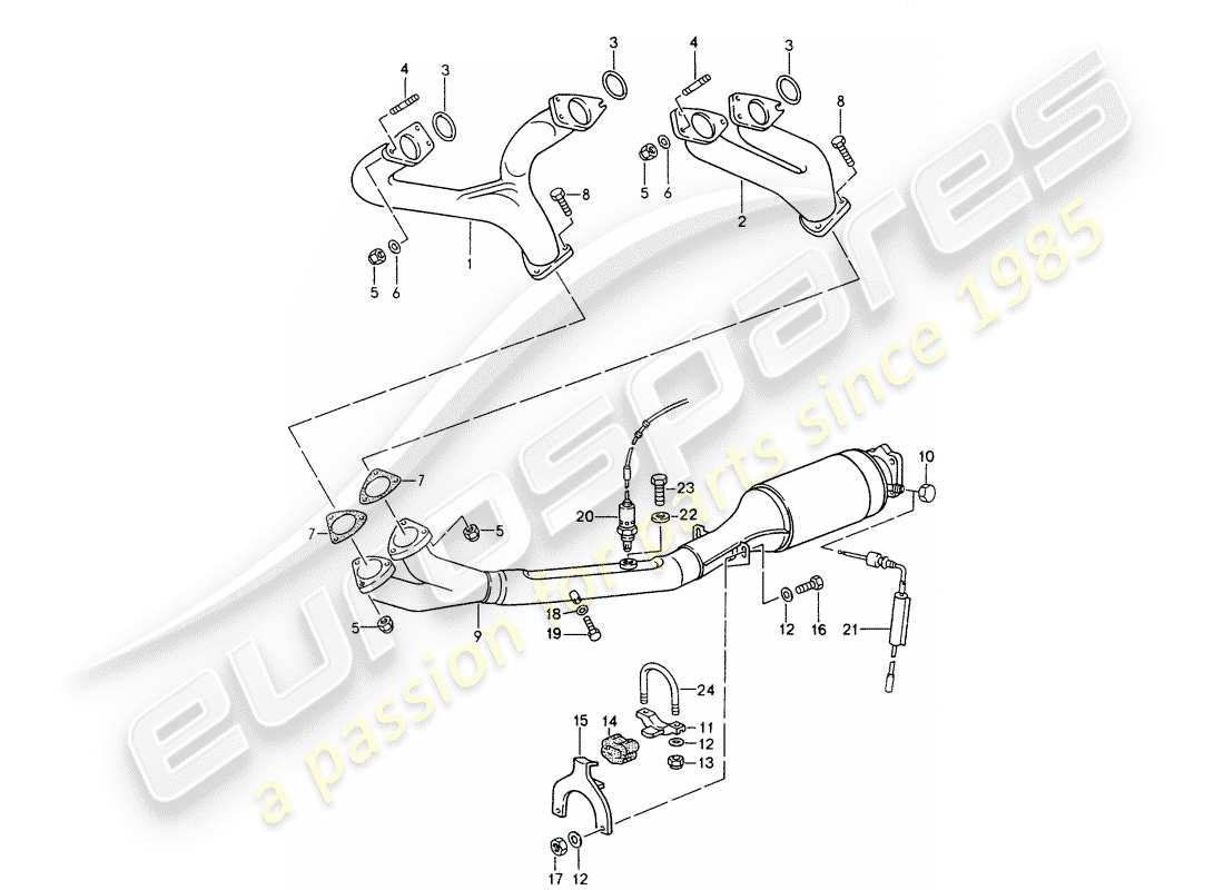 porsche 1994 (968) sistema de escape - catalizador diagrama de piezas