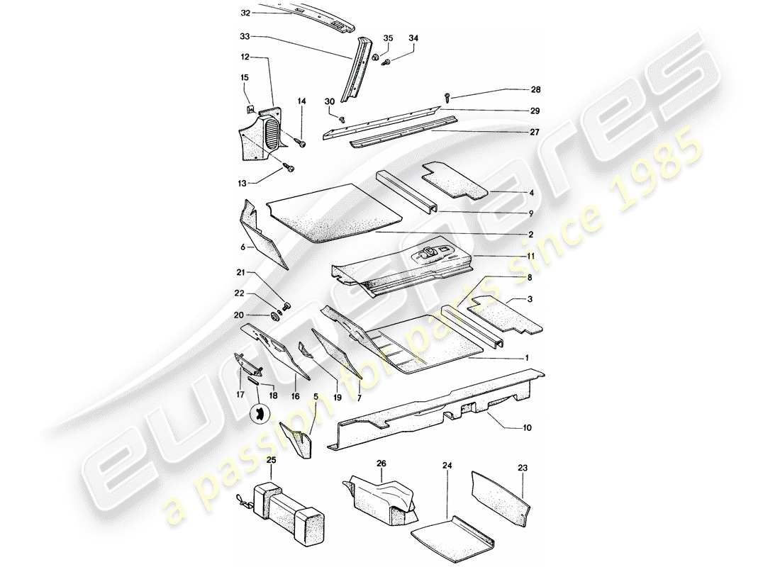 porsche 1972 (914) equipamiento interior diagrama de piezas