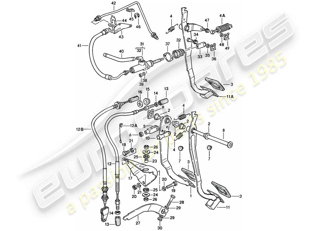 porsche 1977 (924) pedales de freno y embrague - cluster diagrama de piezas