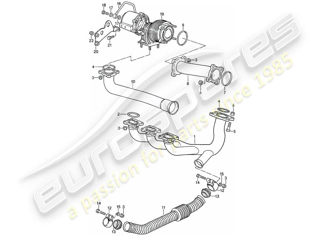 porsche 1987 (959) sistema de escape diagrama de piezas