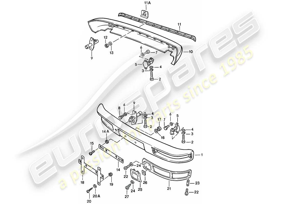 porsche 1986 (944) parachoques - sin: - diagrama de piezas del buffer