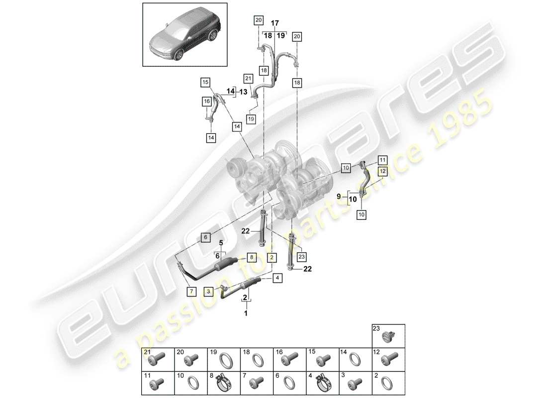 porsche 2020 (cayenne e3 9ya/9yb) water cooling diagrama de piezas