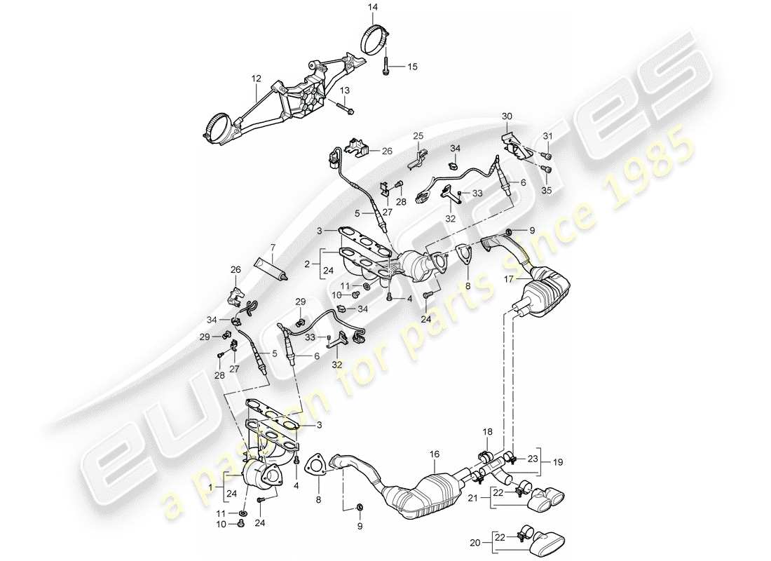porsche 2006 (987 cayman) sistema de escape diagrama de piezas