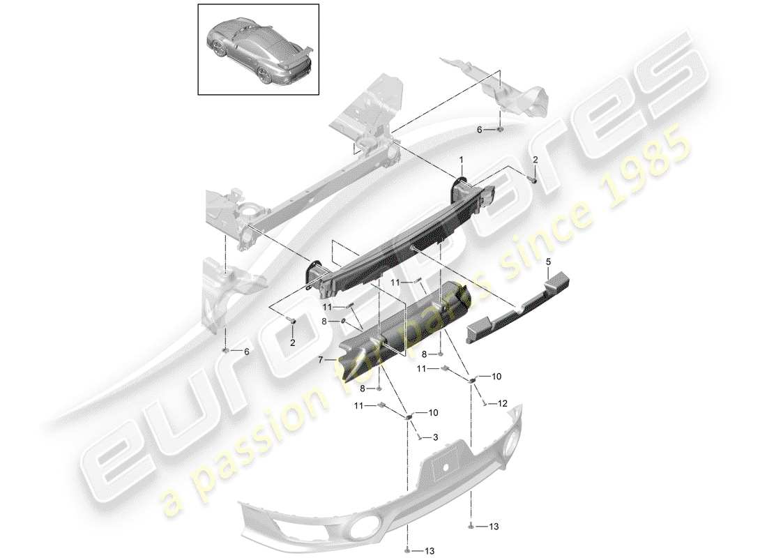 porsche 2020 (991-2 turbo) diagrama de piezas del soporte de parachoques