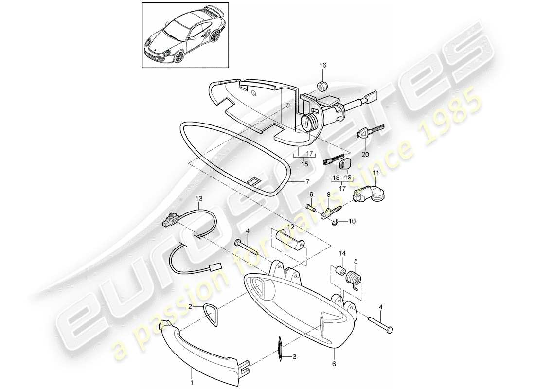 porsche 2012 (997-2 turbo / gt2 rs) manija de la puerta diagrama de piezas