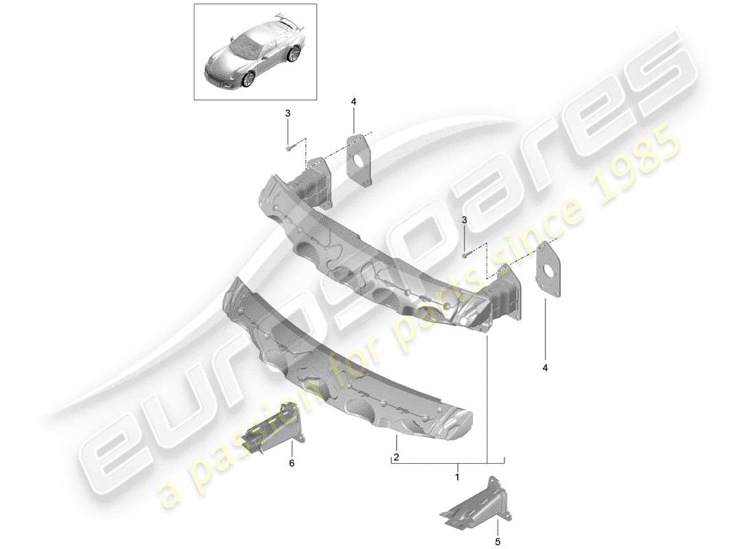 porsche 2017 (991-2 r/gt3/rs) diagrama de piezas del soporte de parachoques