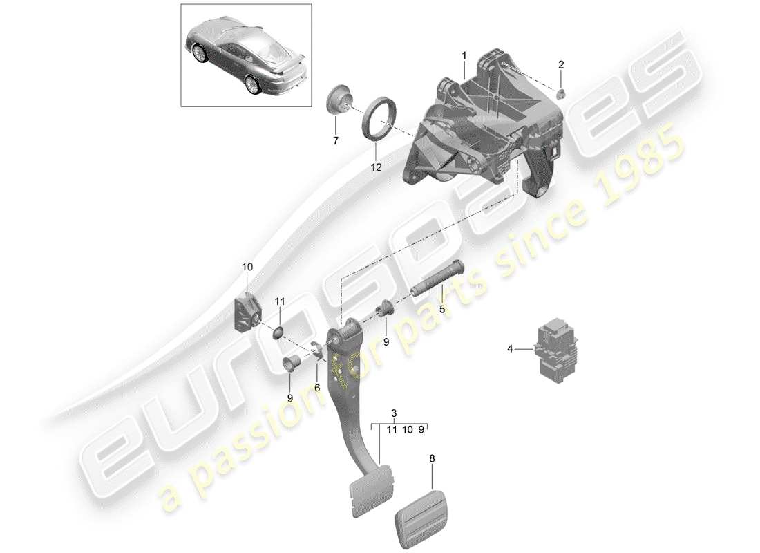 porsche 2017 (991-2 r/gt3/rs) freno y acc. diagrama de piezas del conjunto del pedal