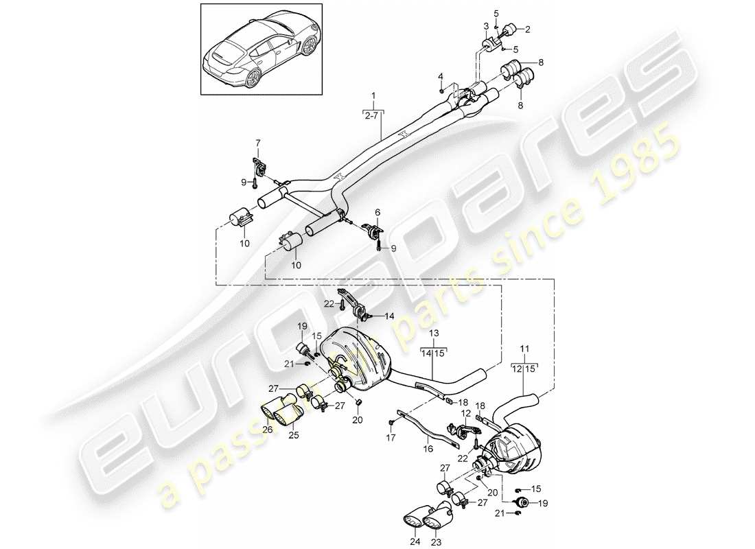 porsche 2015 (panamera 970) sistema de escape diagrama de piezas