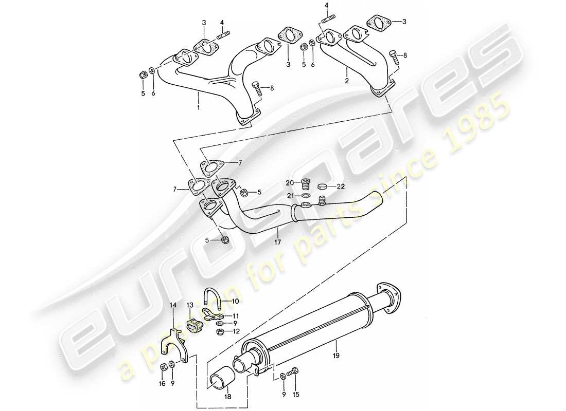 porsche 1991 (944) sistema de escape - silenciador de escape, delantero diagrama de piezas