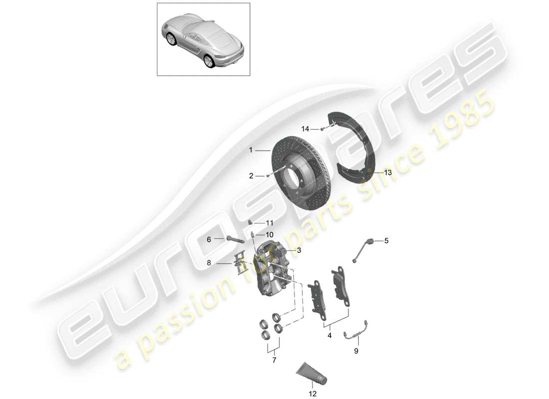 porsche 2019 (718 cayman) frenos de disco diagrama de piezas