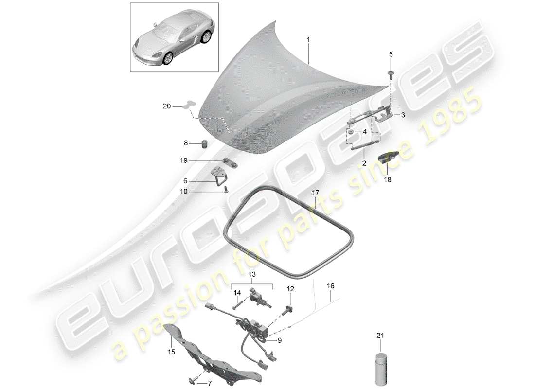 porsche 2017 (718 cayman) diagrama de piezas de la cubierta