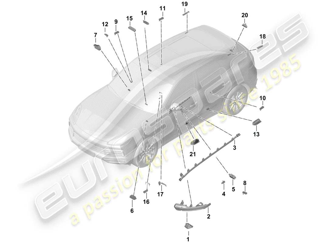 porsche 2020 (cayenne e3 9ya/9yb) iluminación interior diagrama de piezas