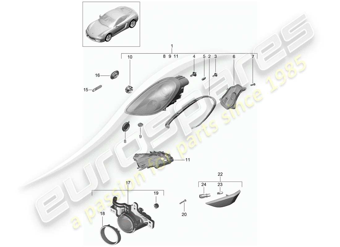 porsche 2016 (981 cayman) diagrama de piezas del faro