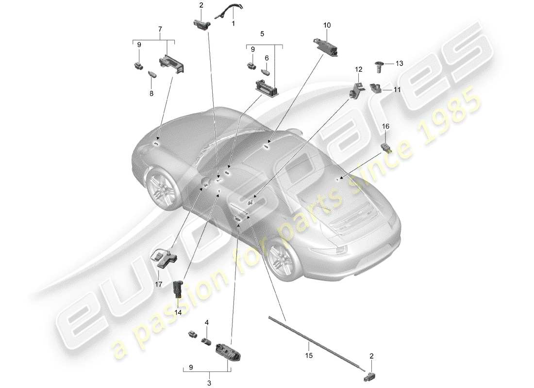 porsche 2015 (991-1) luces interiores diagrama de piezas