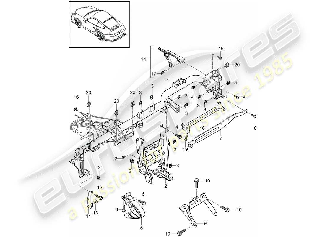 porsche 2013 (997-2 turbo / gt2 rs) diagrama de piezas del marco de retención