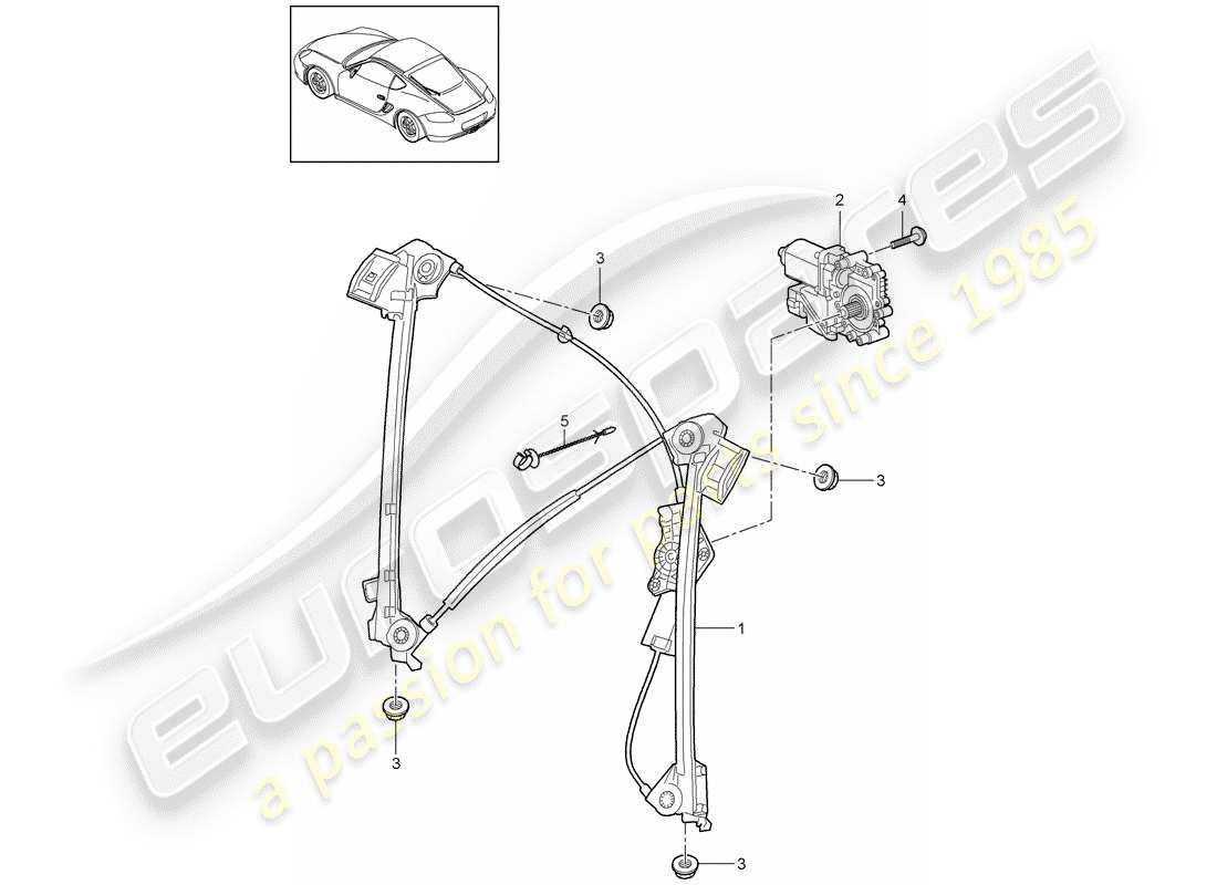 porsche 2012 (987 cayman) diagrama de pieza del regulador de ventana