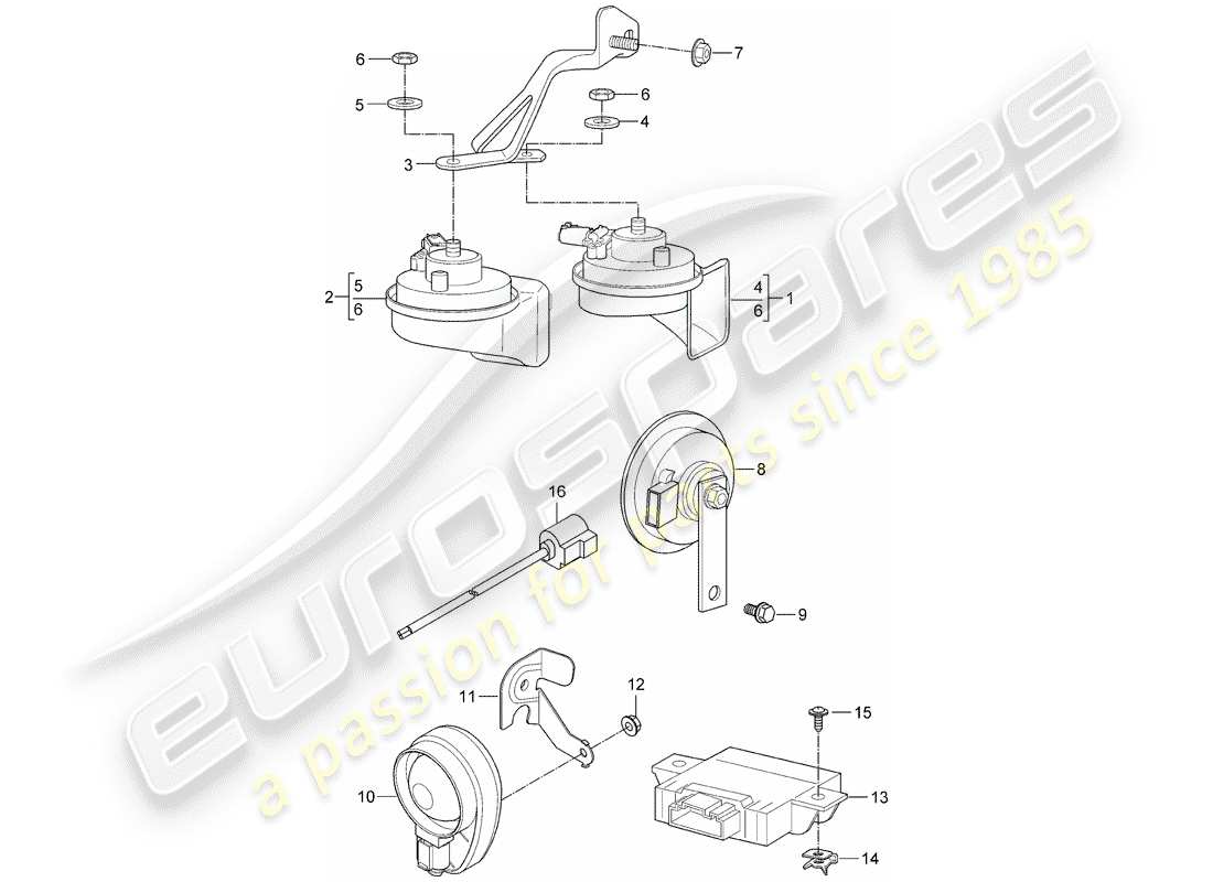 porsche 2006 (987 cayman) cuerno de fanfarria diagrama de piezas