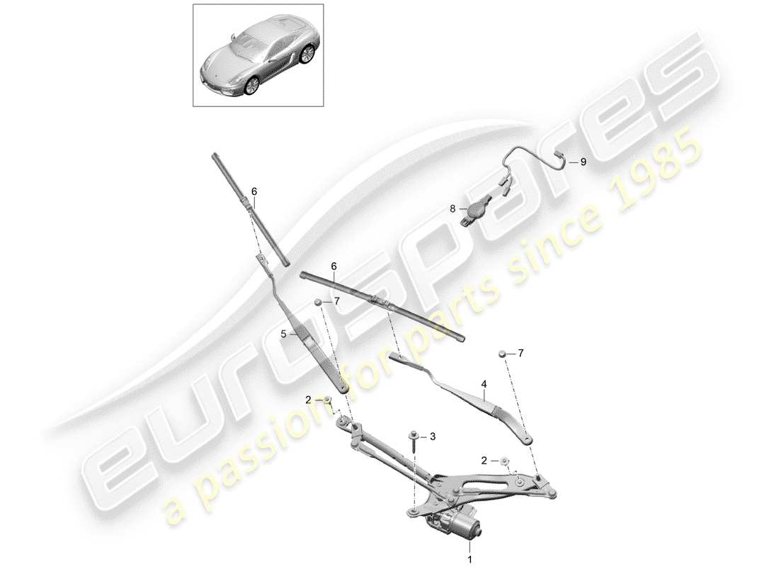 porsche 2016 (981 cayman) sistema limpiaparabrisas compl. diagrama de piezas