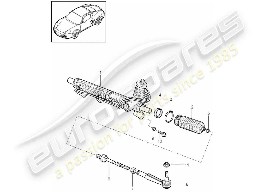porsche 2011 (987 cayman) diagrama de piezas de la dirección asistida