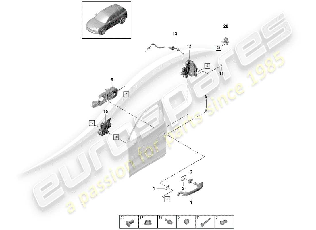 porsche 2020 (cayenne e3 9ya/9yb) manija de puerta exterior diagrama de pieza