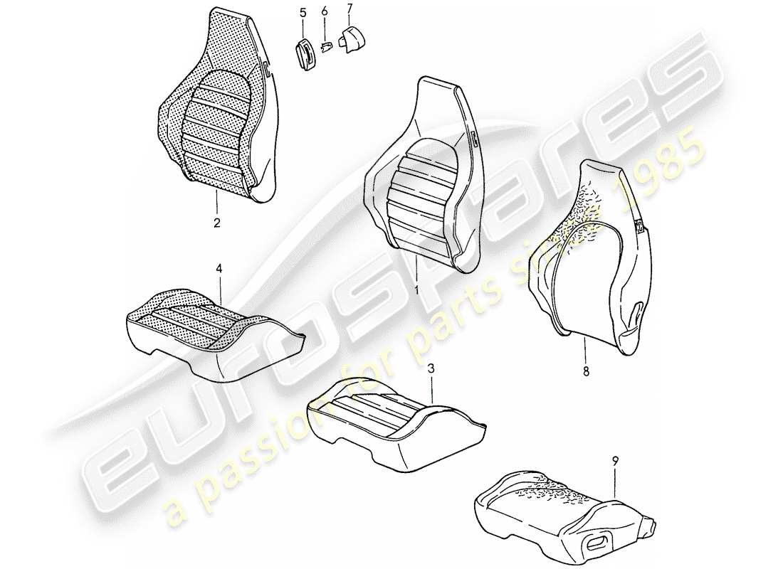 porsche 1987 (959) asiento deportivo - cubierta diagrama de piezas