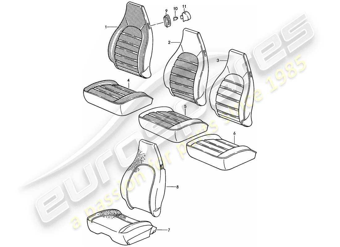 porsche 1984 (911) asiento delantero - tapa - d - mj 1985>> diagrama de piezas