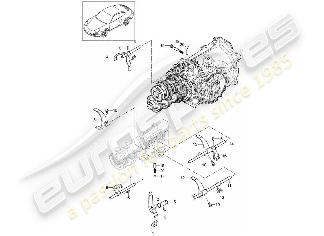 porsche 2012 (997-2) eje selector diagrama de piezas