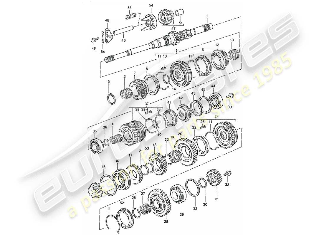 porsche 1991 (944) engranajes y ejes - para - caja de cambios manual diagrama de piezas
