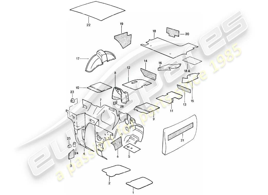porsche 1982 (924) carcasa - insonorización 1 diagrama de piezas