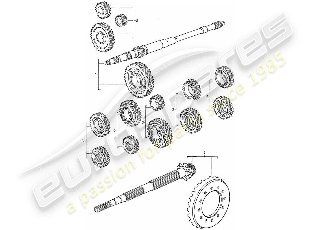 porsche 1987 (959) juegos de ruedas dentadas diagrama de piezas