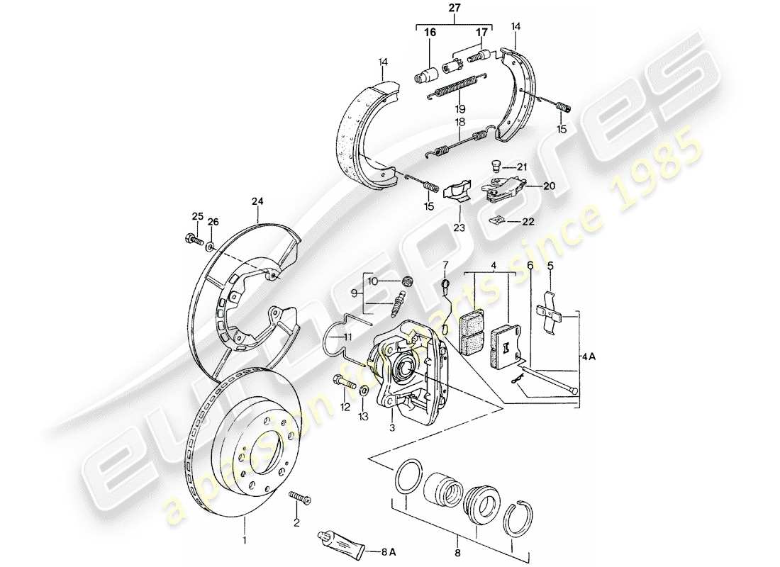 porsche 1987 (924s) frenos de disco - eje trasero diagrama de piezas
