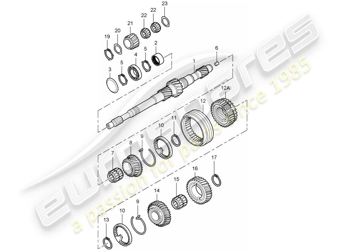 porsche 2006 (987 cayman) engranajes y ejes diagrama de piezas
