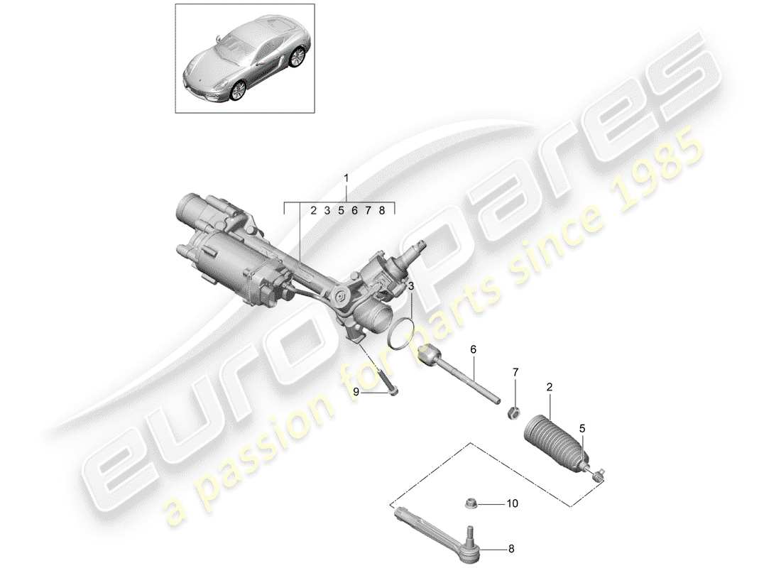 porsche 2016 (981 cayman) diagrama de piezas del mecanismo de dirección