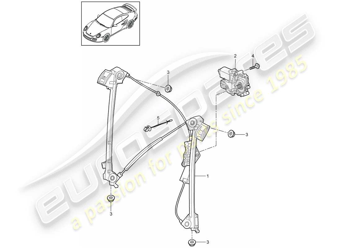 porsche 2013 (997-2 turbo / gt2 rs) diagrama de pieza del regulador de ventana