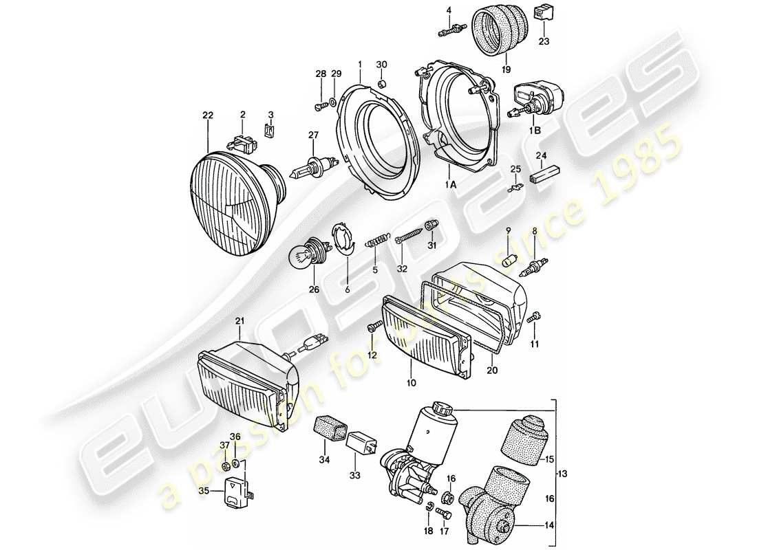 porsche 1987 (924s) faro delantero - motor eléctrico - faro emergente diagrama de piezas