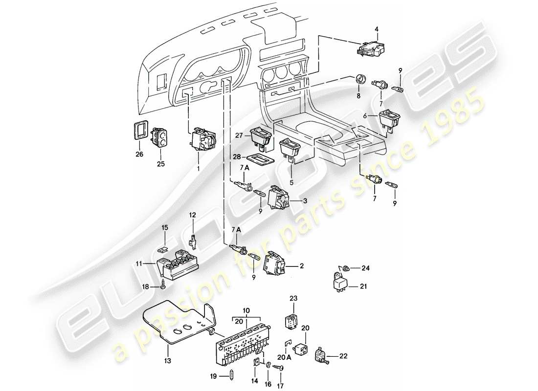 porsche 1982 (944) interruptor - caja de fusibles - relé diagrama de piezas
