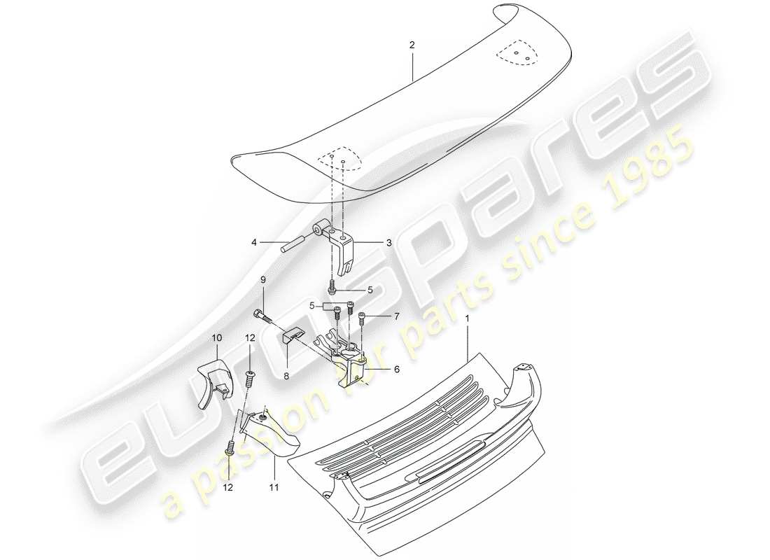 porsche 2005 (996 turbo / gt2) diagrama de piezas del spoiler trasero